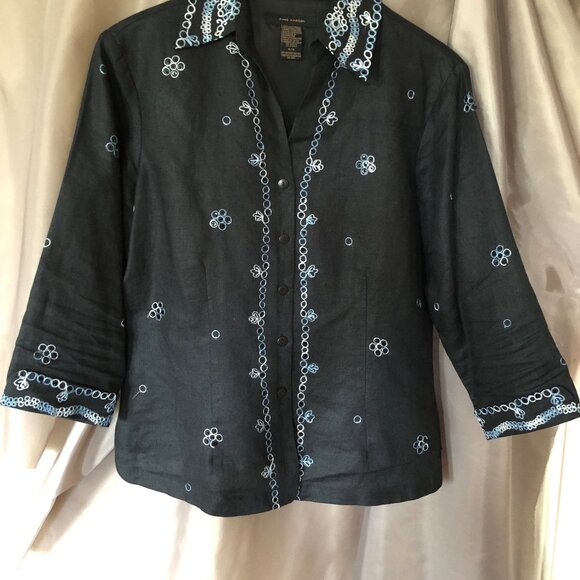 Linen Ink Blue Embellished Suit Shirt - Picture 1 of 13